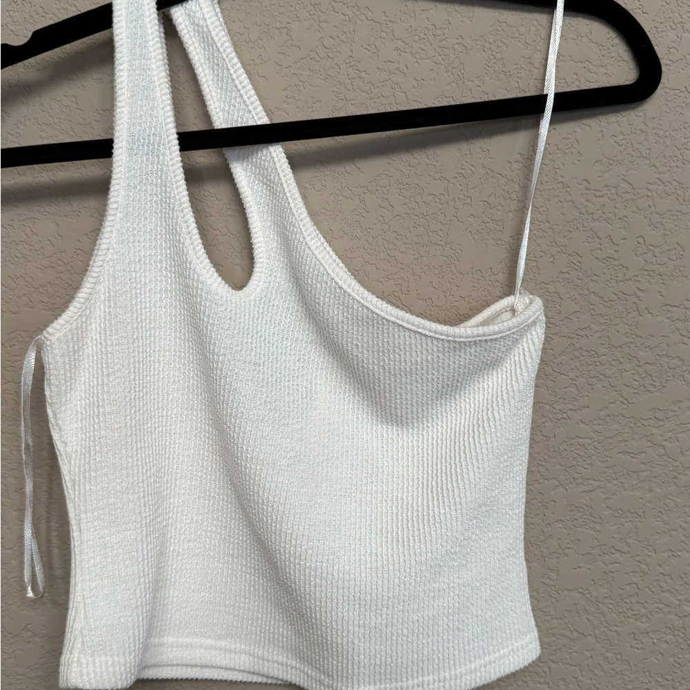 Princess Polly White Asymmetrical Crop Tank Top